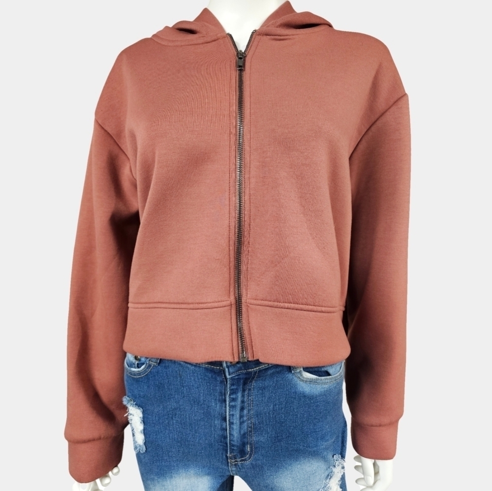 A New Day Rust Color Double Knit Zippered Cropped Hoodie Size M